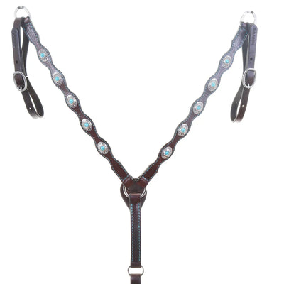 Elegant Brown Scalloped Breast Collar with Turquoise Accents - Korvel
