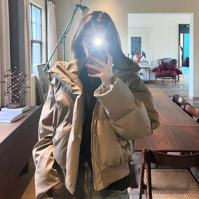 Women's Short Padded Leather Jacket - Stylish & Warm