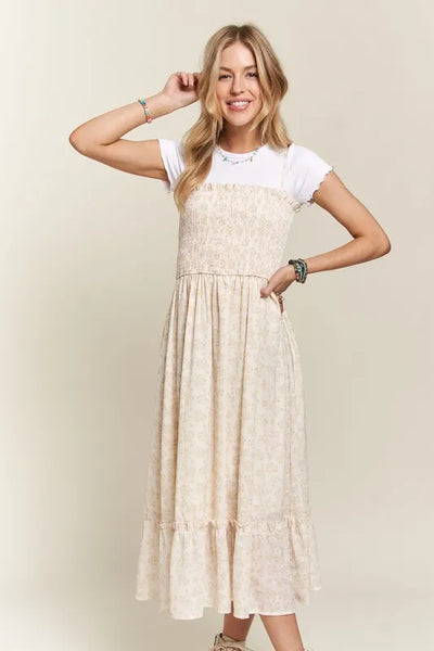 Summer Smocked Floral Ruffled Hem Cami Dress
