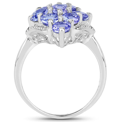 Bague de fiançailles en argent sterling avec tanzanite véritable de 2,07 carats