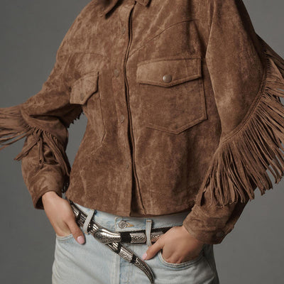Elegant Brown Trench Coat with Lapel Tassel Detailing