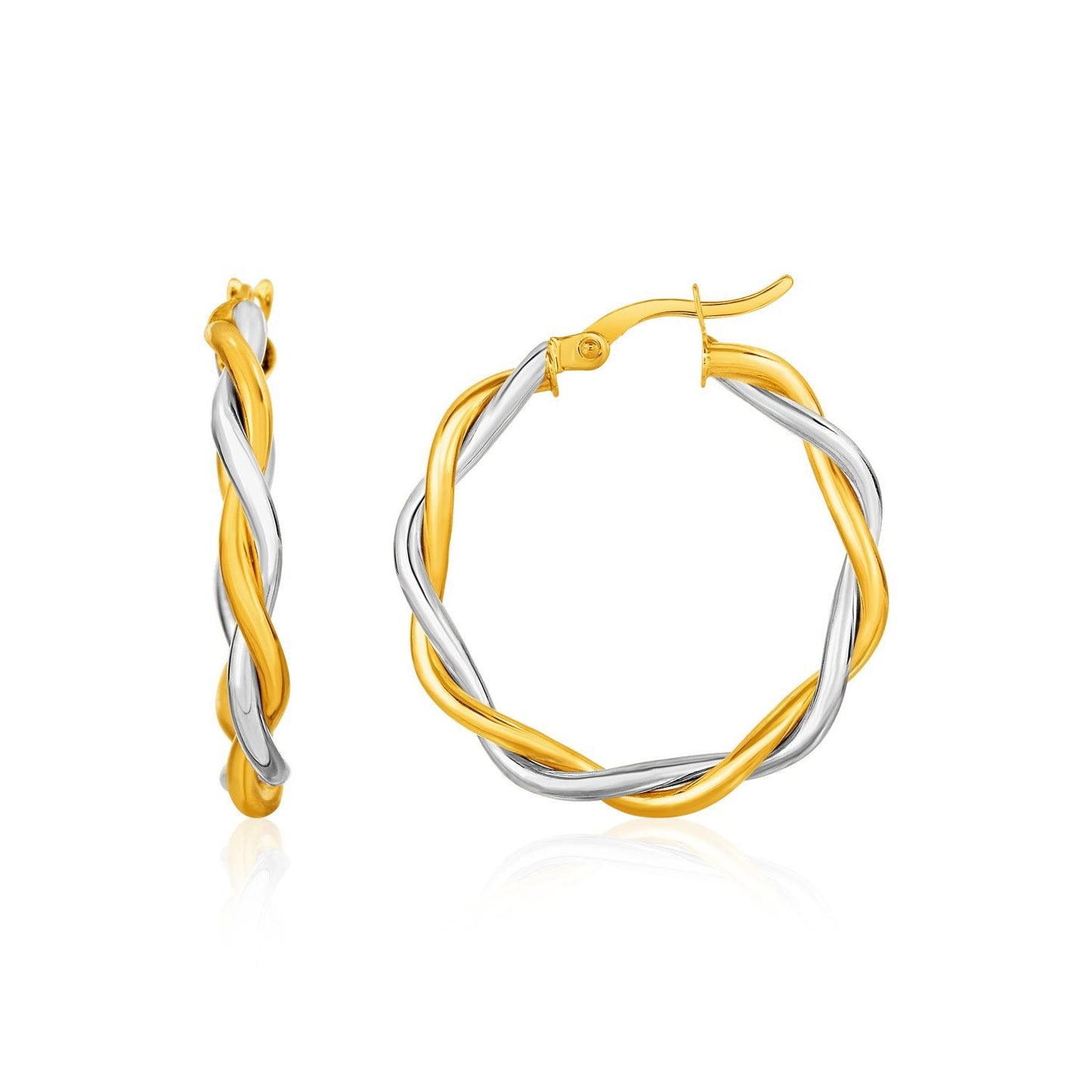 Two-Tone Twisted Wire Round Hoop Earrings in 10k Gold