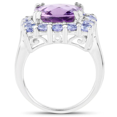 6.63 Carat Genuine Amethyst and Tanzanite Sterling Silver Ring