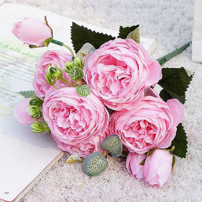 Lifelike Silk Rose & Peony Bouquet for Home & Wedding Decor - Korvel