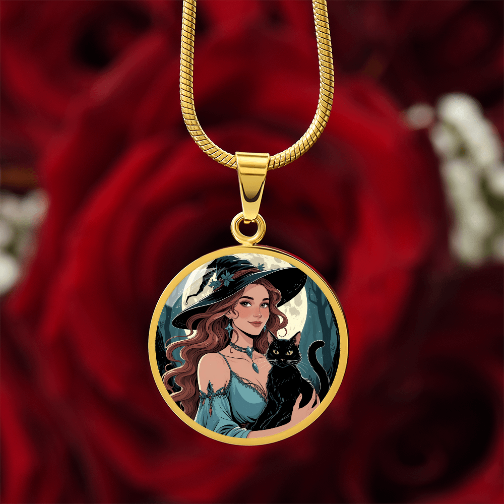 Pendentif Collier Charmant de Dame Chat Sorcière