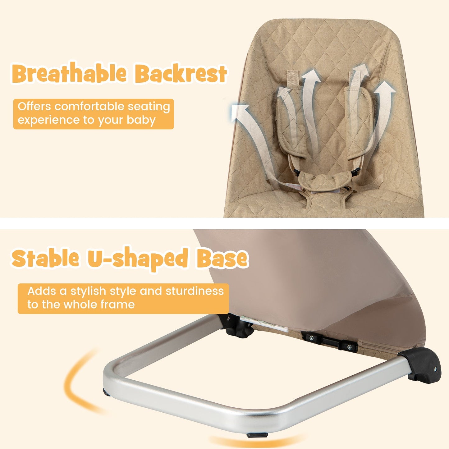 Asiento de rebote para bebés premium con marco de aluminio - Beige