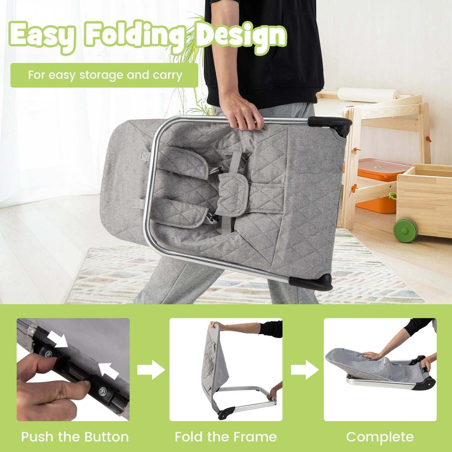 Asiento de rebote para bebés premium con marco de aluminio - Gris claro