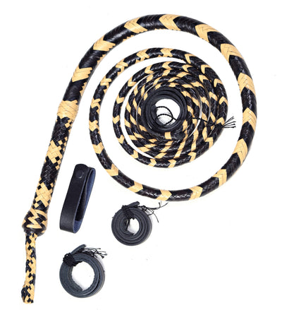 Authentic Indiana Jones Bullwhip – Premium Yellow & Black Leather (4ft–16ft) - Korvel