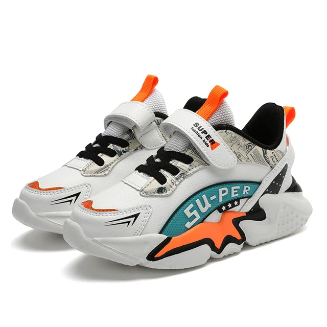 Boys' sports shoes with waterproof leather surface and anti slip soft sole for students - Korvel