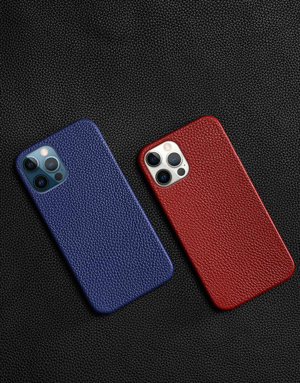 Coque de téléphone mobile en cuir véritable orange vif pour iPhone