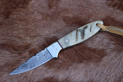 Cowboy's Companion: Ranch Buckaroo Damascus Steel Knife & Sheath - Korvel