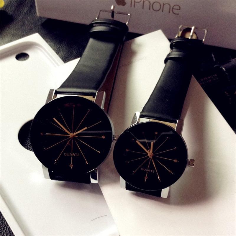 Montre Quartz de Luxe pour Couples avec Rhinestones - Montre en Cuir Élégante