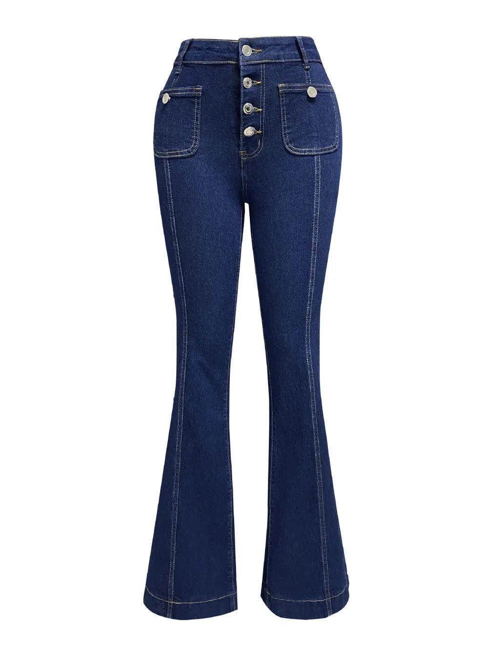 Button Fly High Waist Flare Jeans - Korvel