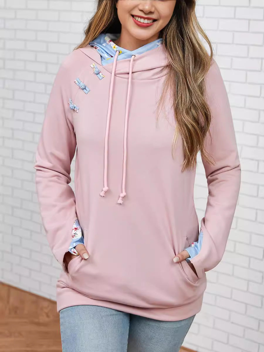 Button printed hooded women's hoodie - Korvel