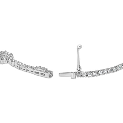 14K White Gold Diamond Heart Station Bracelet - 1.5 Cttw