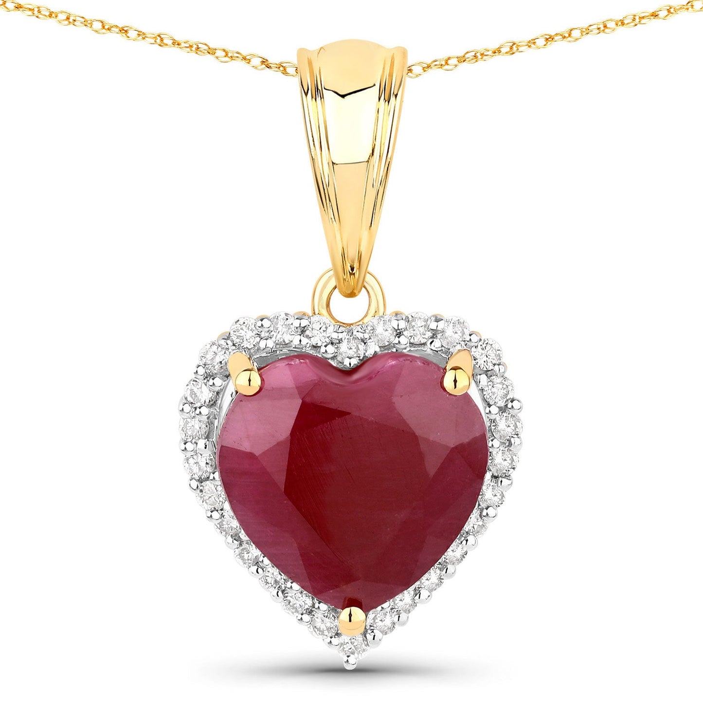 4.47 Carat Genuine Ruby and White Diamond Pendant in 14K Yellow Gold