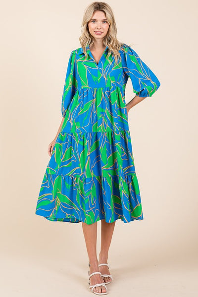 Chic Summer Tiered Midi Dress with Collared Neckline