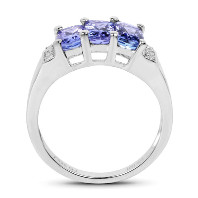 1.63 Carat Genuine Tanzanite & White Diamond Ring in Sterling Silver