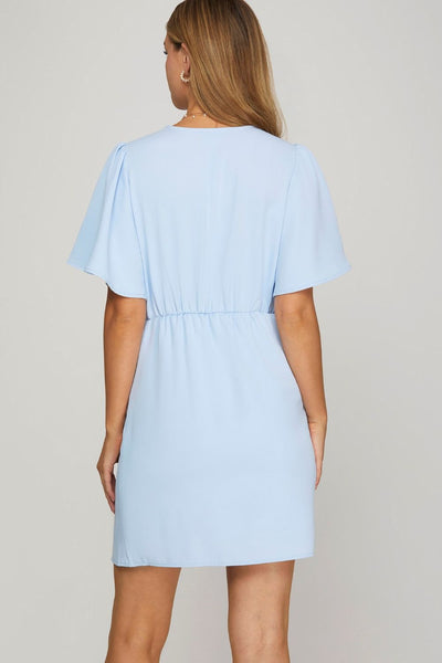 Charming Ruffled Flutter Sleeve Mini Dress for Women – Effortlessly Stylish Surplice Design - Korvel