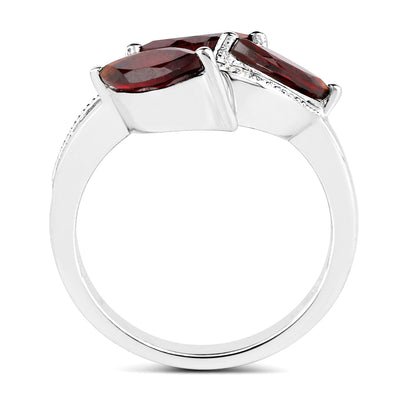 1.98 Carat Genuine Garnet and White Topaz Sterling Silver Ring