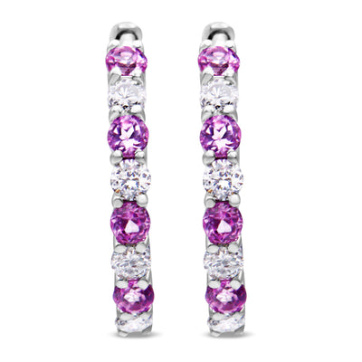 Pendientes de aro de oro blanco de 10 quilates con diamantes y zafiros azules