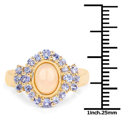 14K Yellow Gold Plated Ethiopian Opal & Tanzanite Cocktail Ring