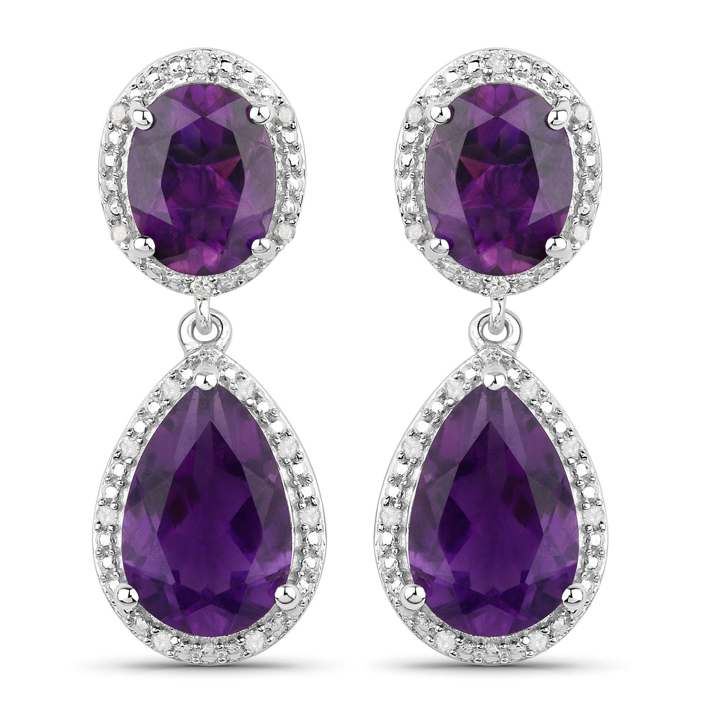 Boucles d'oreilles en améthyste véritable de 8,45 carats et diamants blancs