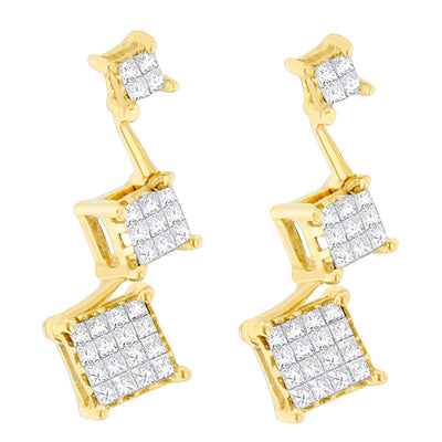 Pendientes de diamantes en corte princesa de oro amarillo de 14 quilates