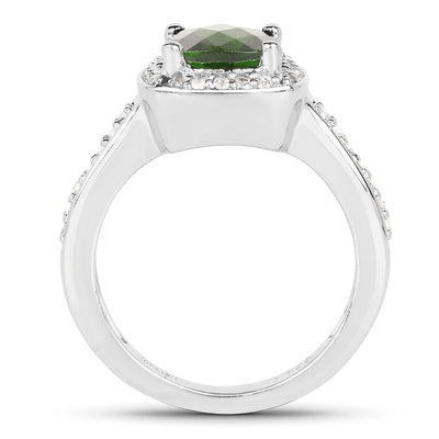 1.67 Carat Chrome Diopside & White Topaz Sterling Silver Ring