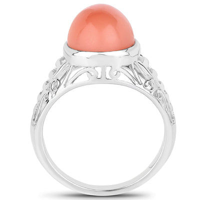 Bague en argent sterling avec pierre de lune pêche de 6,00 carats