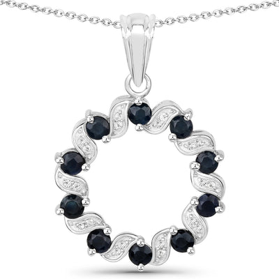 1.30 Carat Blue Sapphire & White Topaz Sterling Silver Pendant