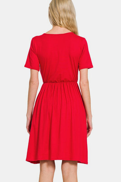 Elegant Surplice Short Sleeve Brushed Dress