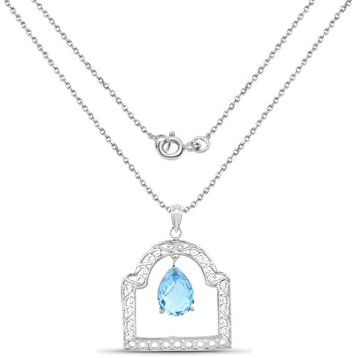 10.50 Carat Genuine Swiss Blue Topaz Pendant in Sterling Silver