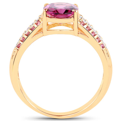 14K Yellow Gold Plated 3.32 Carat Rhodolite and White Topaz Ring