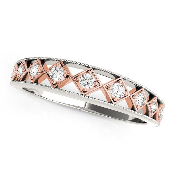 14k White Gold and Rose Gold Unique Diamond Wedding Band
