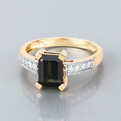 Bague en or jaune 14K avec tourmaline verte de 1,91 carat et diamants