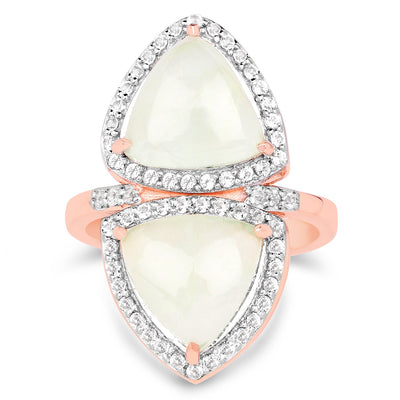18K Rose Gold Plated Prehnite & White Topaz Cocktail Ring