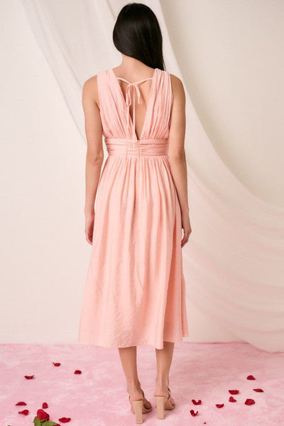 Elegant Ruched V-Neck Sleeveless Midi Dress for Women