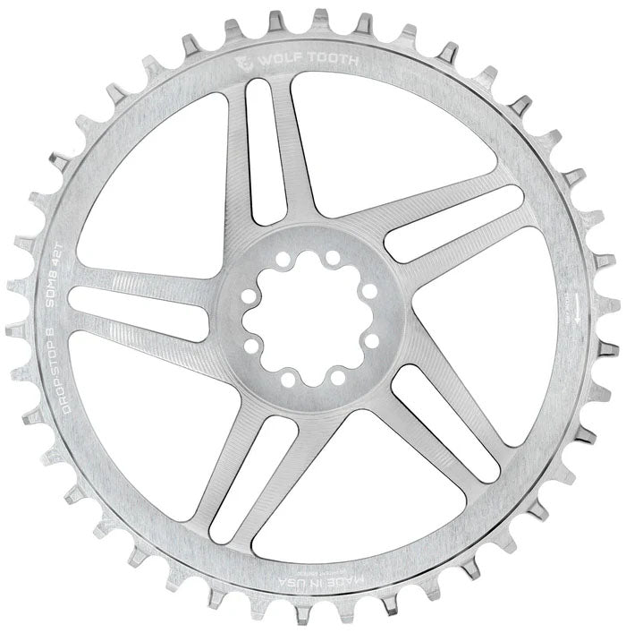 Plato de cadena Wolf Tooth 8-Bolt para carretera/gravel 42T plata