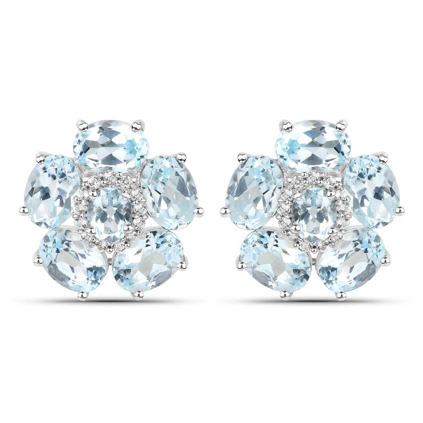 Pendientes de Topacio Azul y Topacio Blanco Bañados en Oro Blanco de 18K