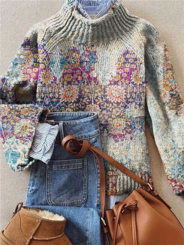 Elegant Christmas Abstract Print Cardigan for Women
