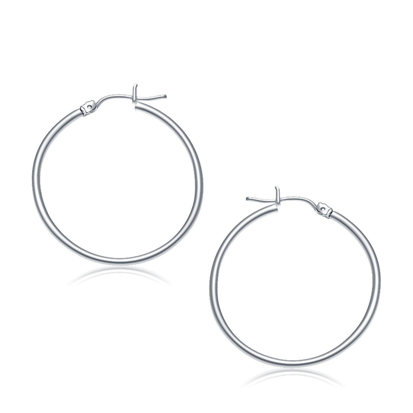 10k White Gold Polished Hoop Earrings - 30 mm