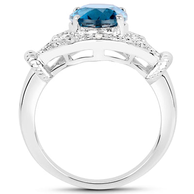 3.26 Carat London Blue Topaz & White Diamond Sterling Silver Ring