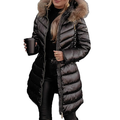 Elegant Mid-Length Slim-Fit Puffer Jacket with Fur Collar