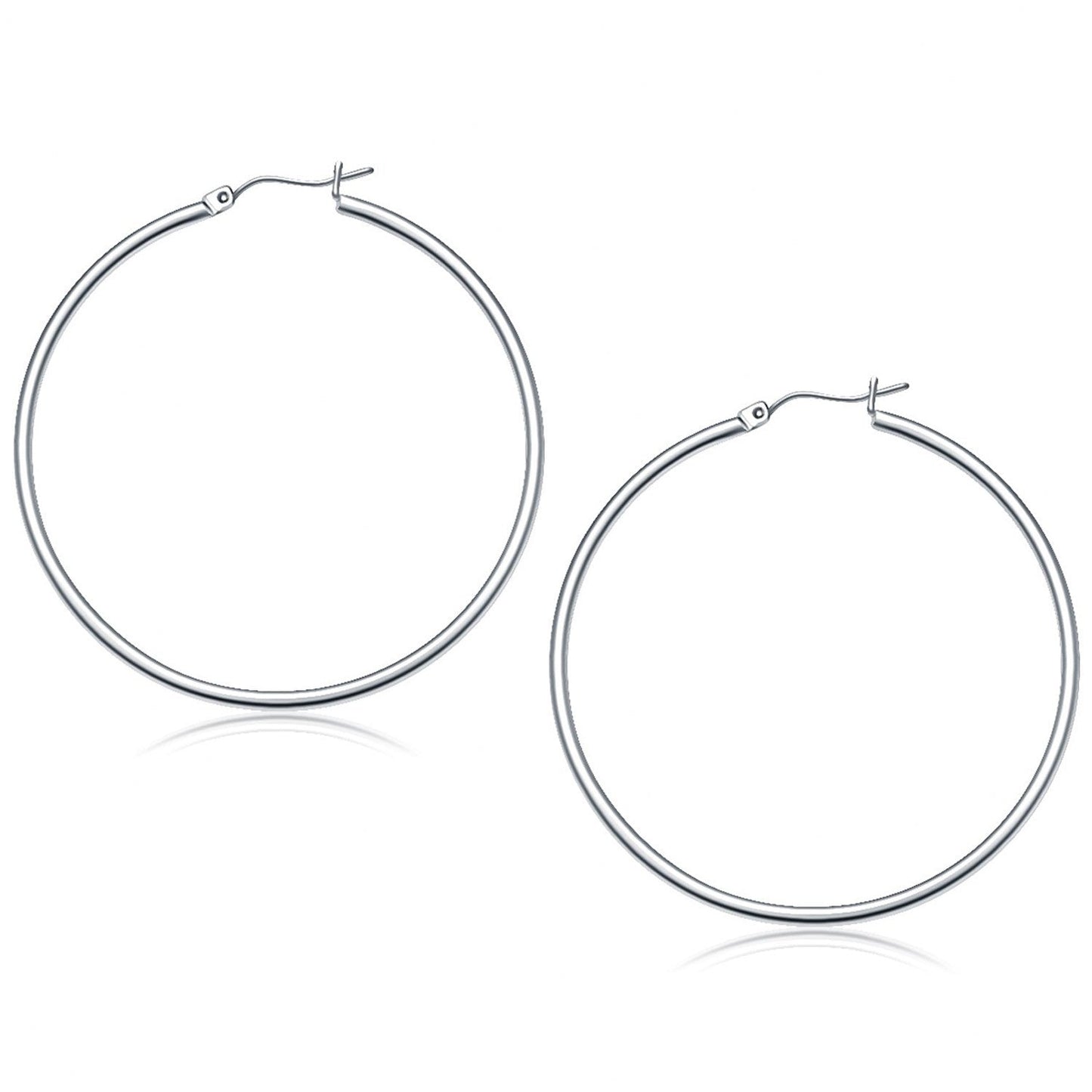 Boucles d'oreilles créoles polies en or blanc 14k - 50 mm