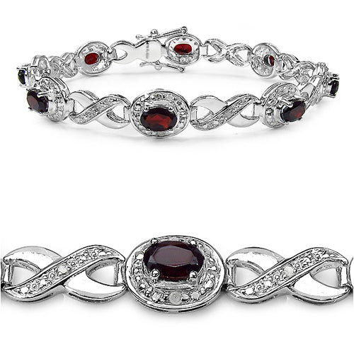 Bracelet en argent sterling .925 avec grenat et diamant de 4,93 carats