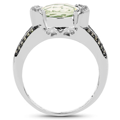 Bague en argent sterling avec améthyste verte de 3,59 carats et diamants