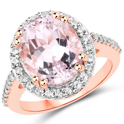 6.94 Carat Kunzite & White Topaz Sterling Silver Engagement Ring