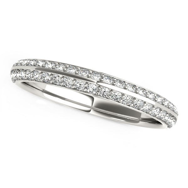 Bague de mariage en diamant pavé à deux rangées en or blanc 14 carats