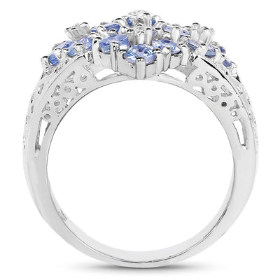 Bague en argent sterling de 1,65 carat en tanzanite véritable et topaze blanche